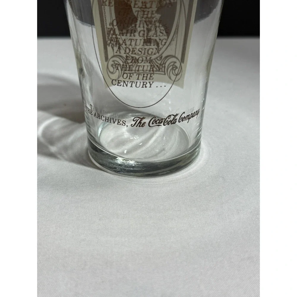 Coca-Cola Archives 16oz Flair‎ Glass Set of 2 Turn of the Century Design Sepia